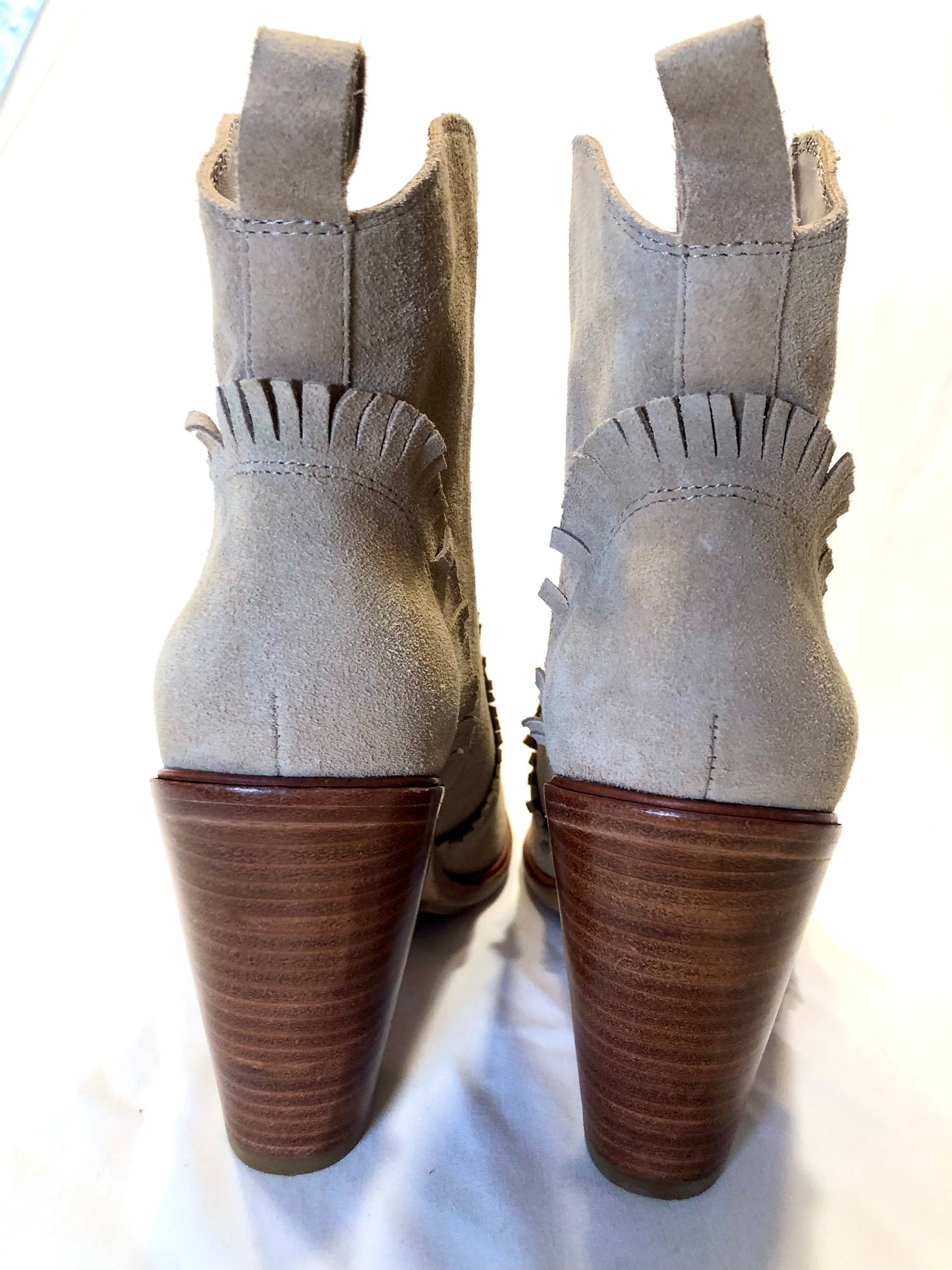 New Joie Tan Suede Mathilde Ankle Boots with Western Fringe, Sz39