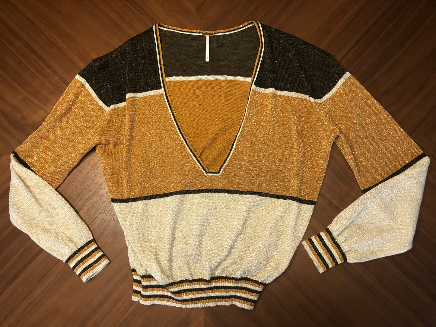 Free People Women's Gold Dust Colorblock Sweater, Size M