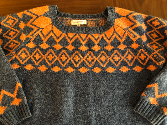 Anthropologie Solitaire Orange and Heathered Blue Faire Isle Sweater, Size L