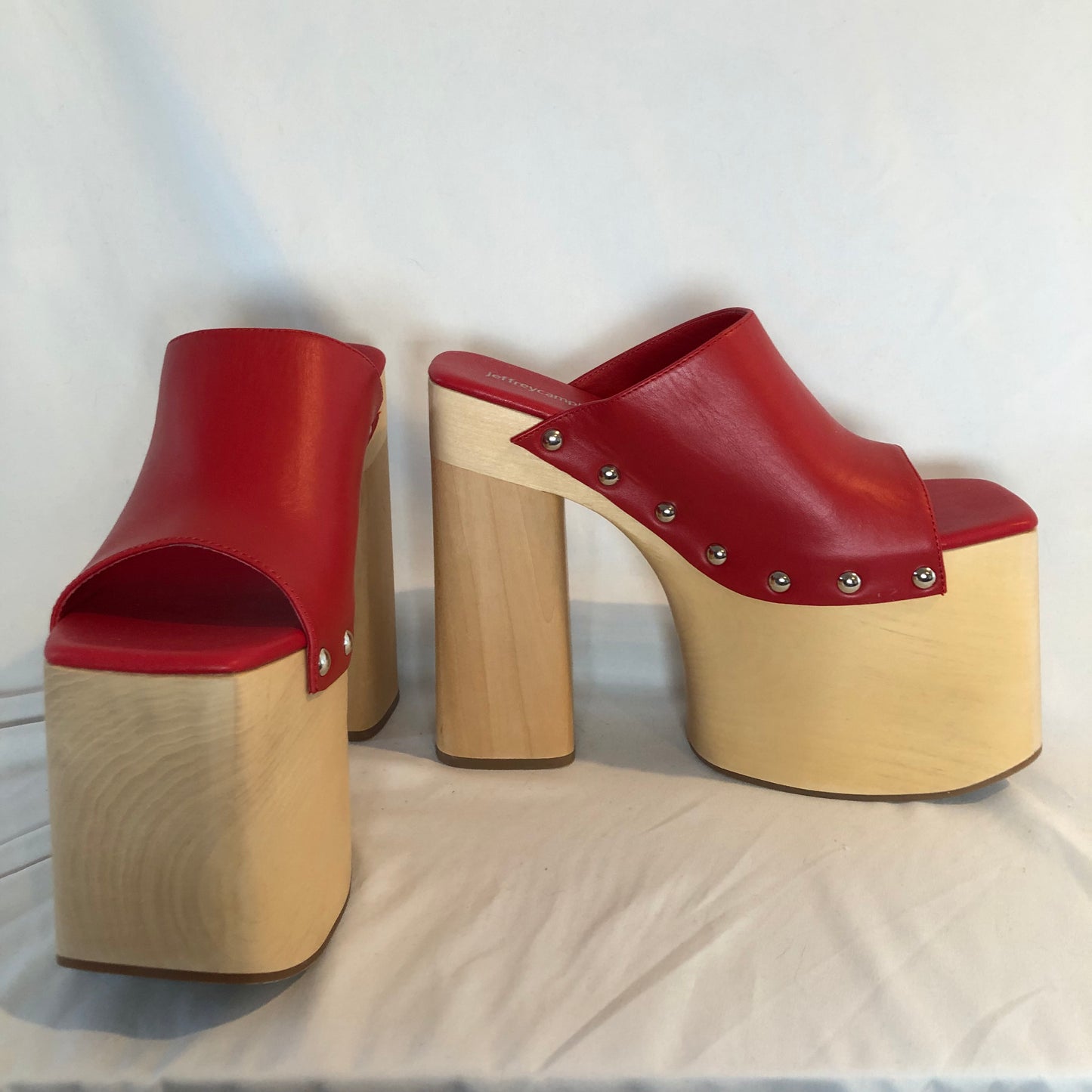 Jeffrey Campbell 2-High 6 inch Red Wooden Platform Mules, Size 7.5