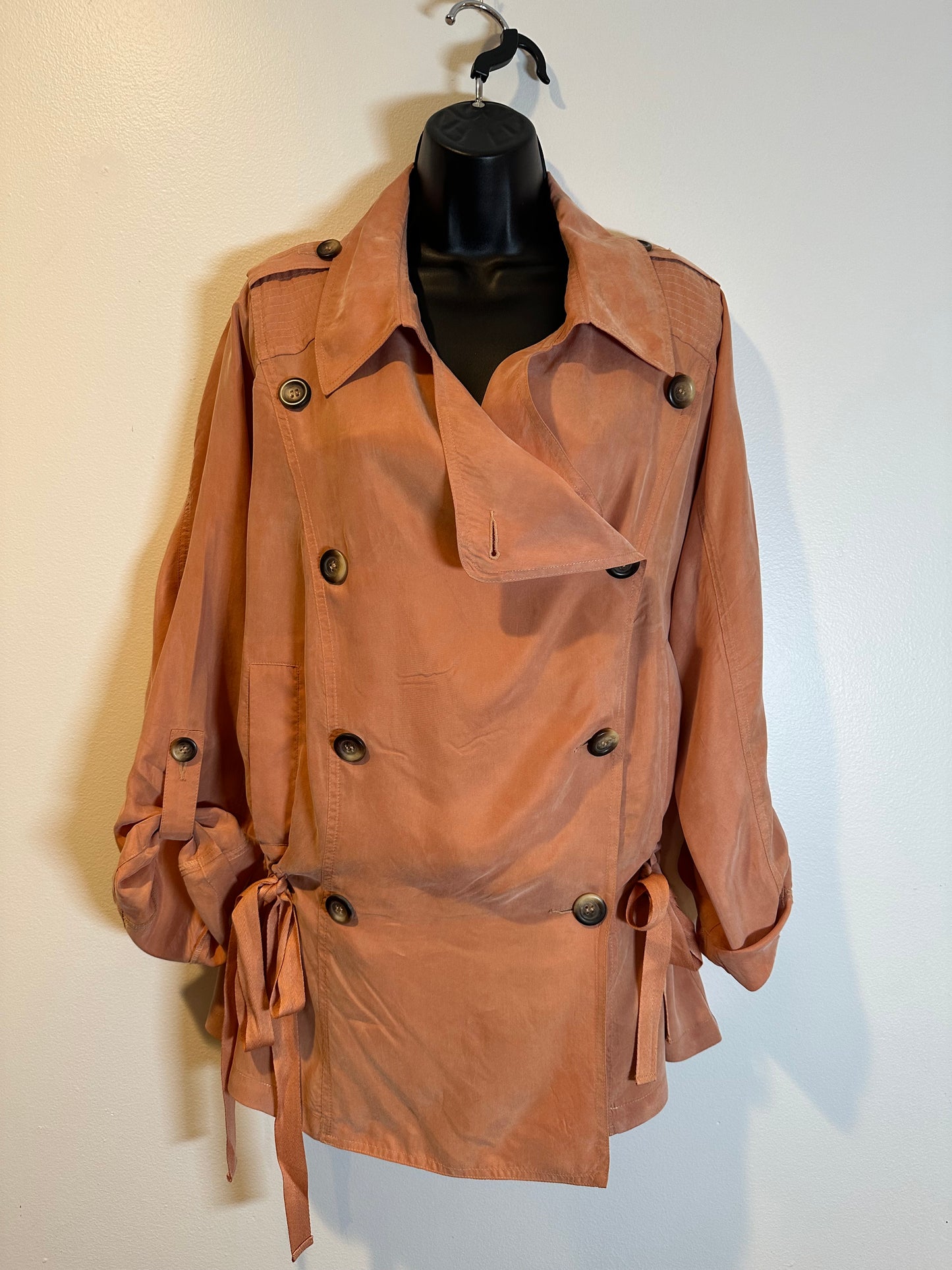 Free People The Lea Jacket Double Breasted Trench Cinched Drawstring, Size S