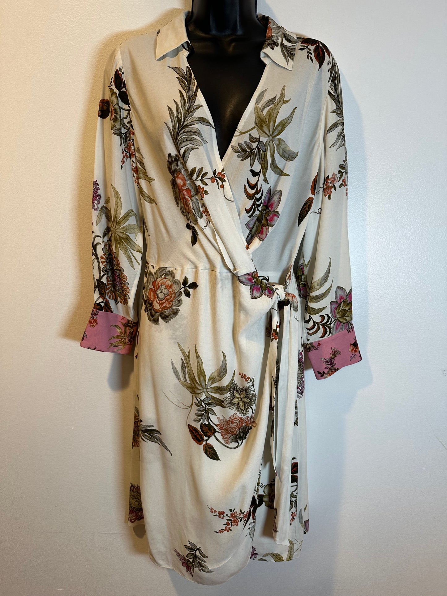 Kobi Halperin  Monika Floral Print Faux Wrap Dress in Ivory Multi, Sz L