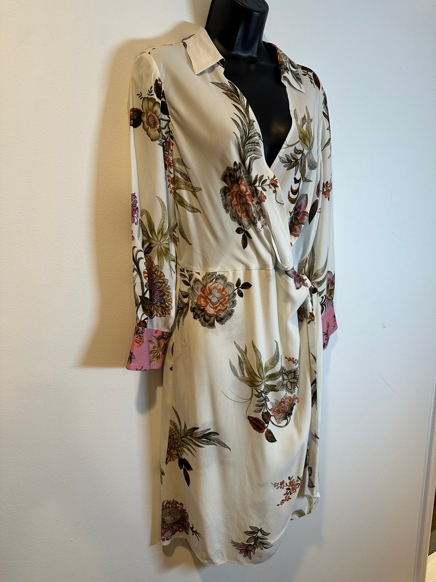 Kobi Halperin  Monika Floral Print Faux Wrap Dress in Ivory Multi, Sz L