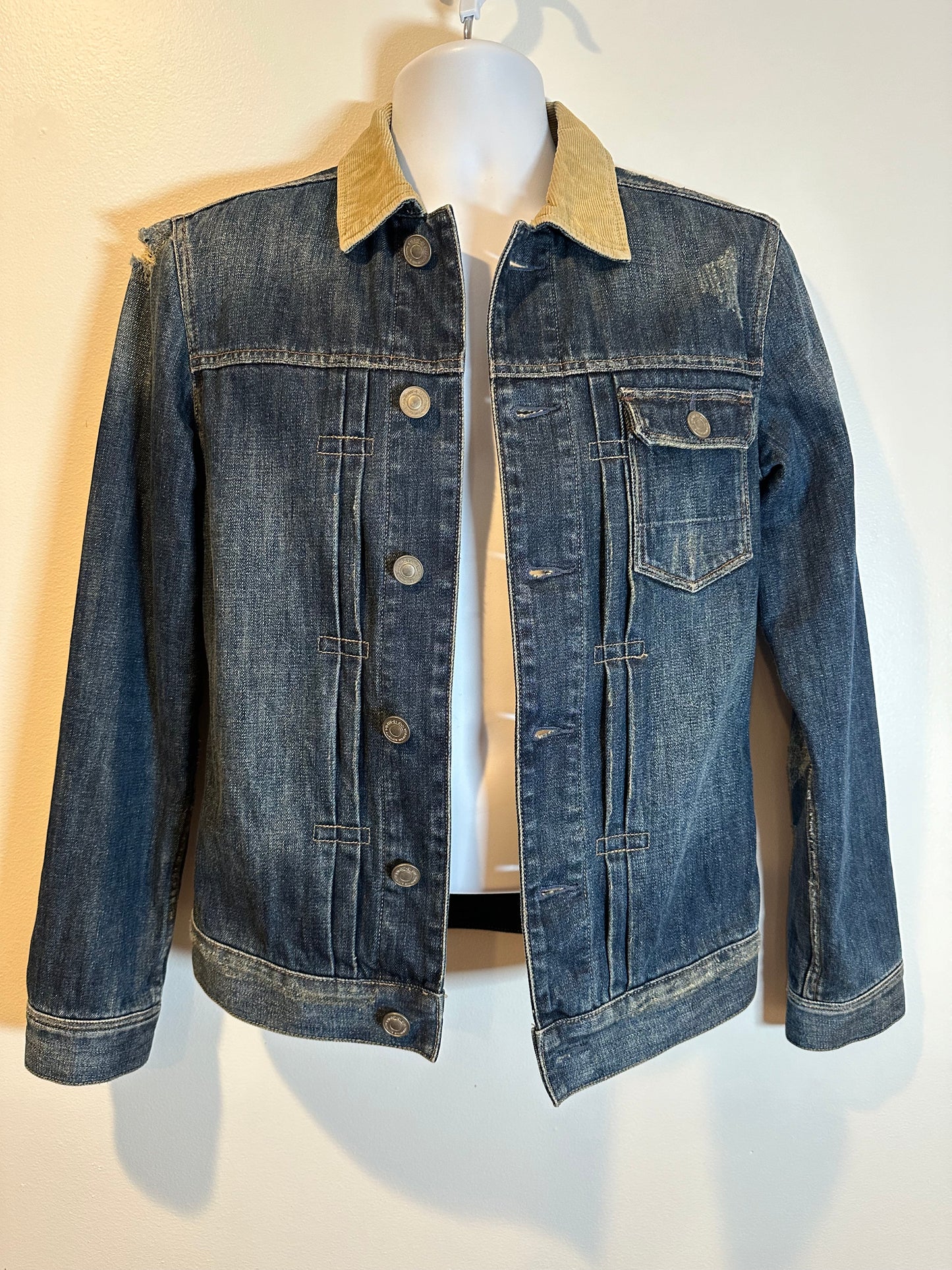 All Saints Dexter Denim Jacket with Corduroy Collar & Flannel Lining, Size XS