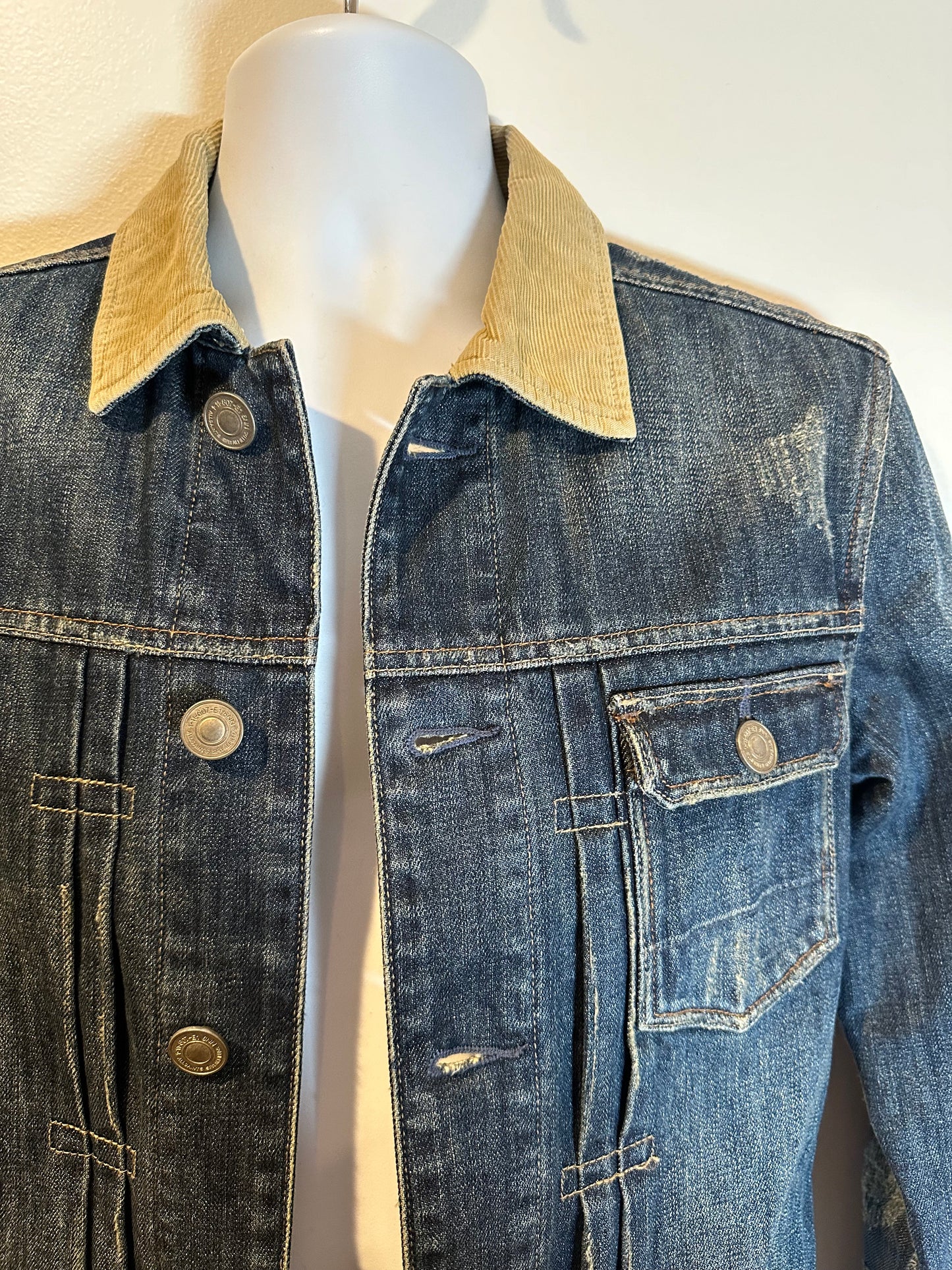 All Saints Dexter Denim Jacket with Corduroy Collar & Flannel Lining, Size XS