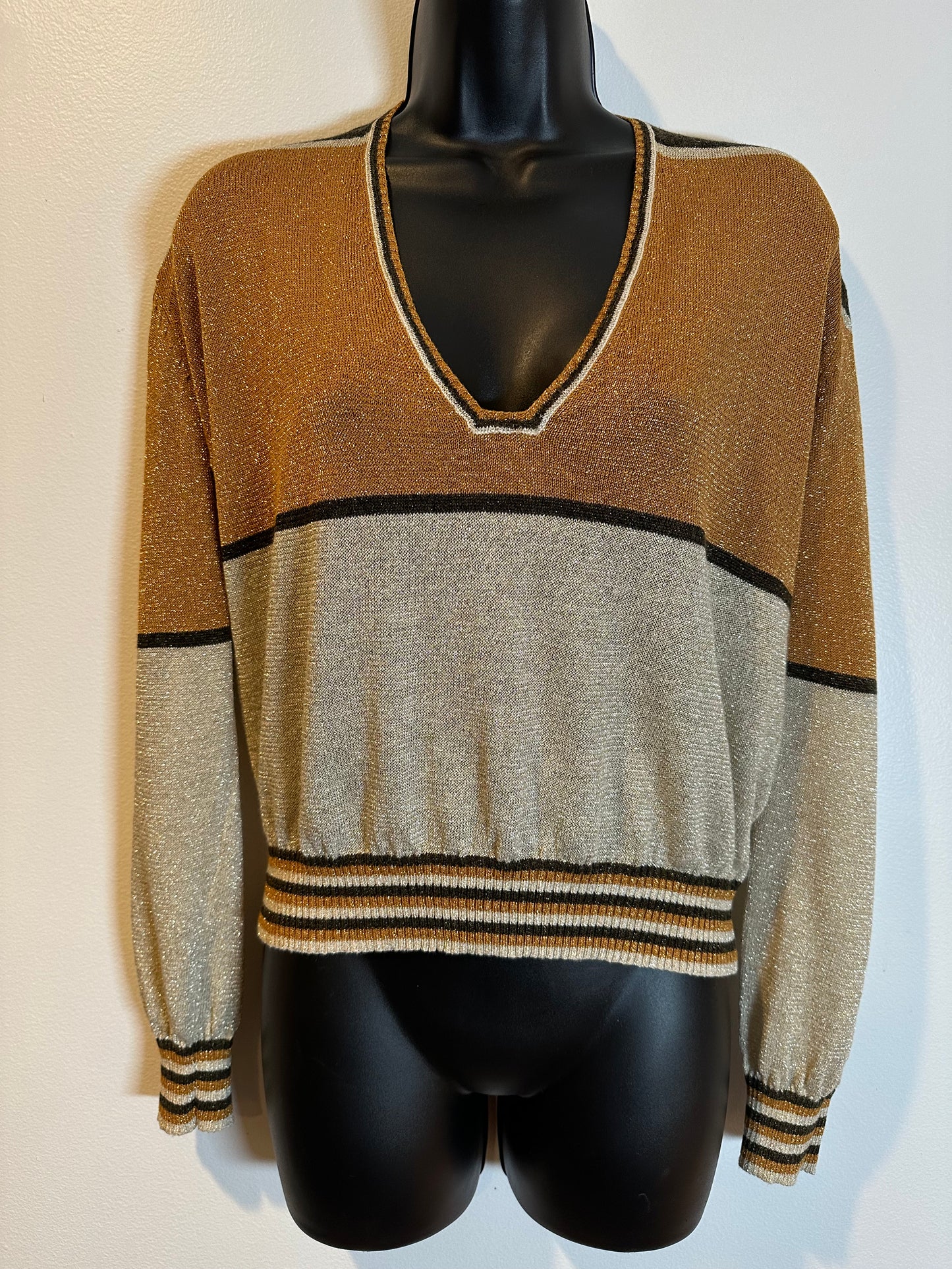 Free People Women's Gold Dust Colorblock Sweater, Size M