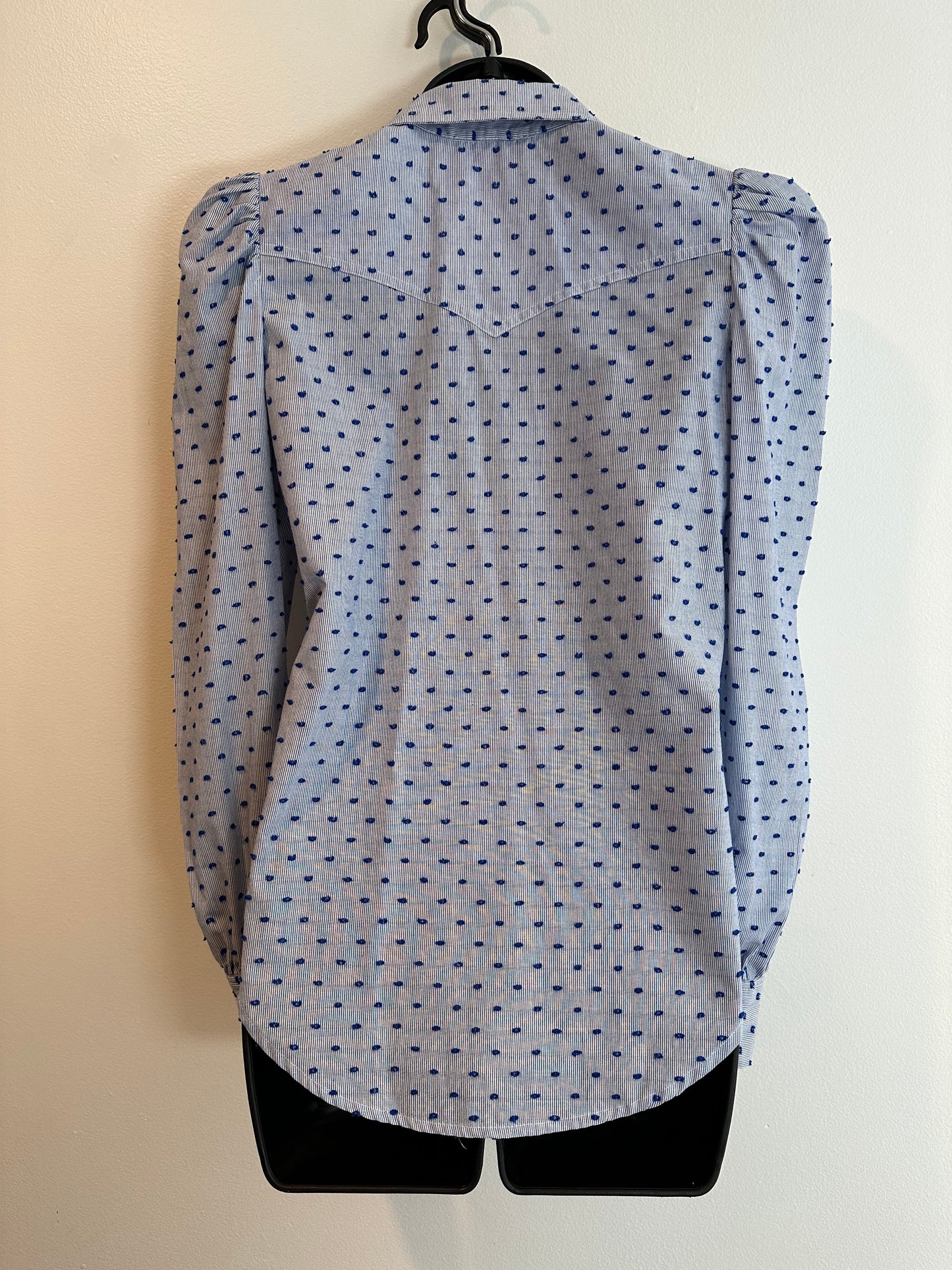 Greyson Womens Blue & White Pin Stripe Swiss Dot Western Shirt, Sz XS