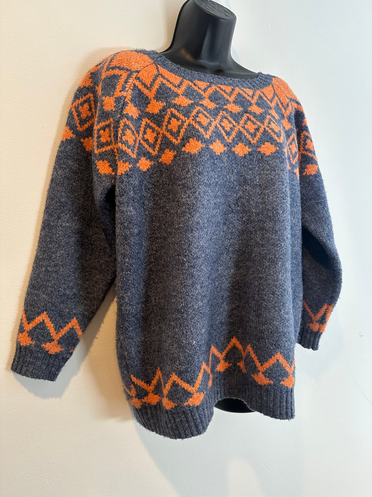 Anthropologie Solitaire Orange and Heathered Blue Faire Isle Sweater, Size L