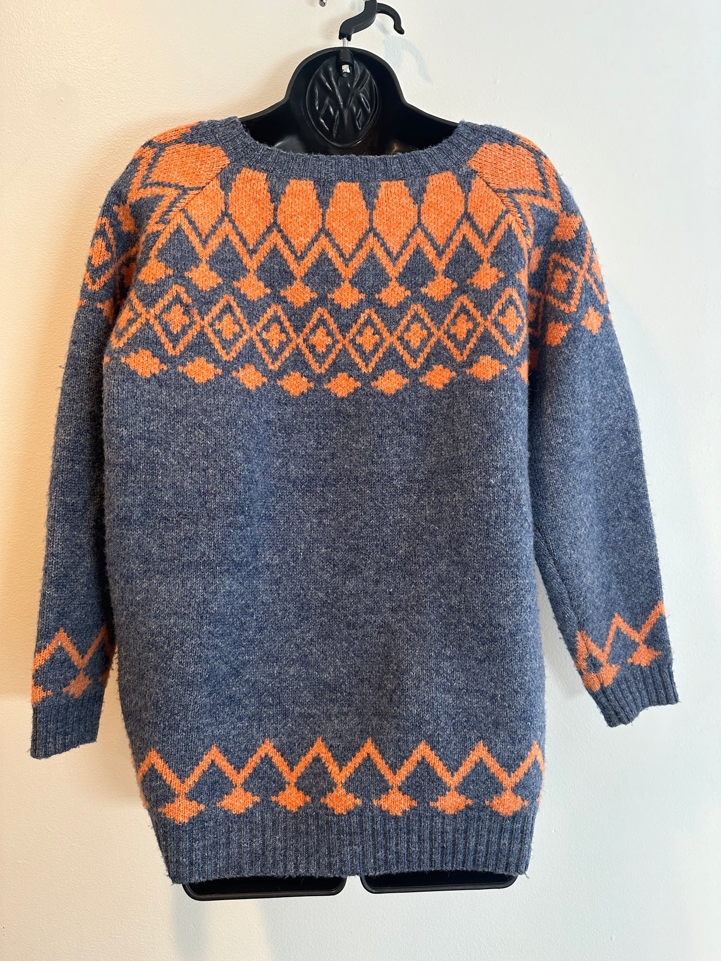 Anthropologie Solitaire Orange and Heathered Blue Faire Isle Sweater, Size L