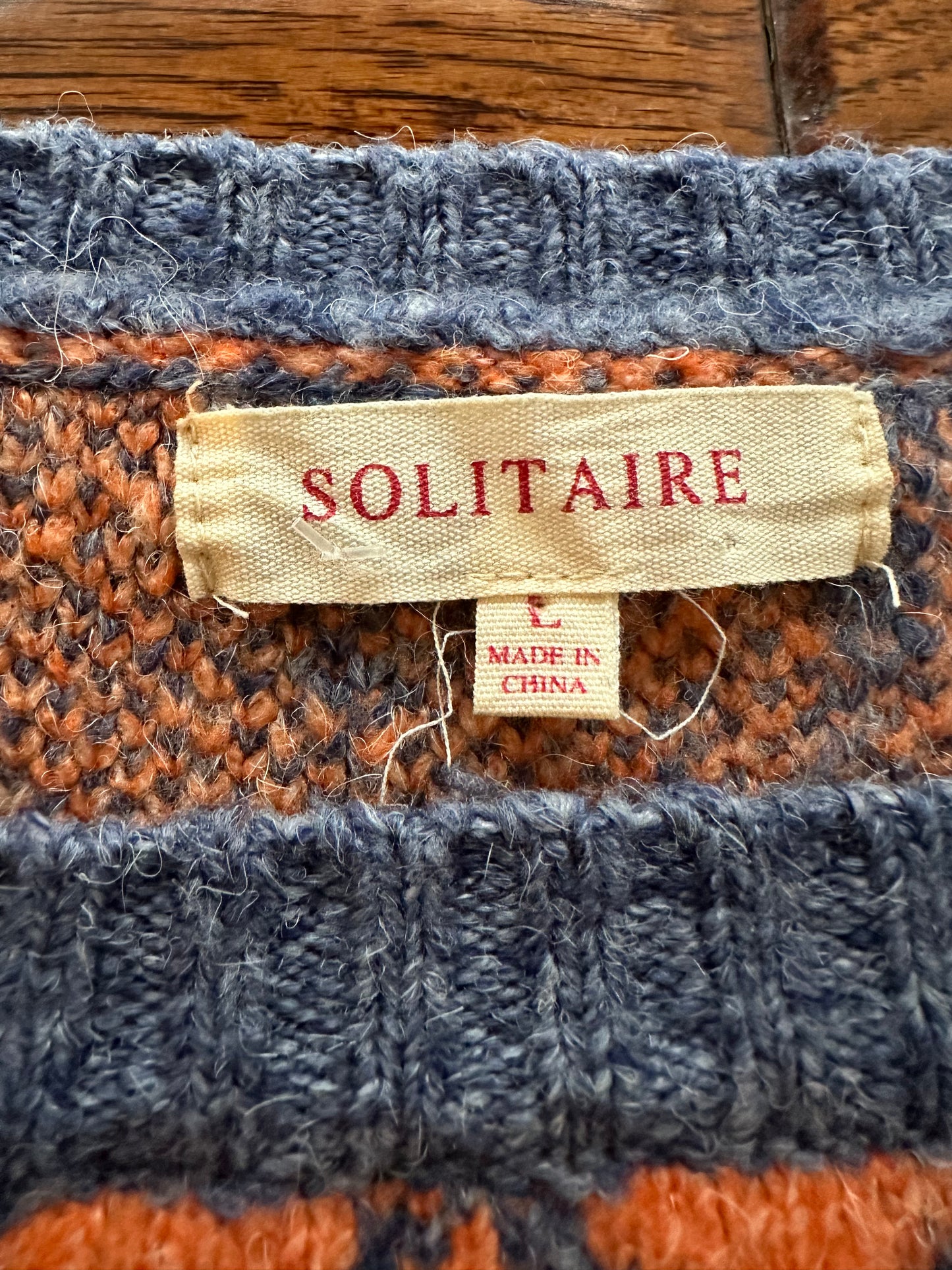 Anthropologie Solitaire Orange and Heathered Blue Faire Isle Sweater, Size L