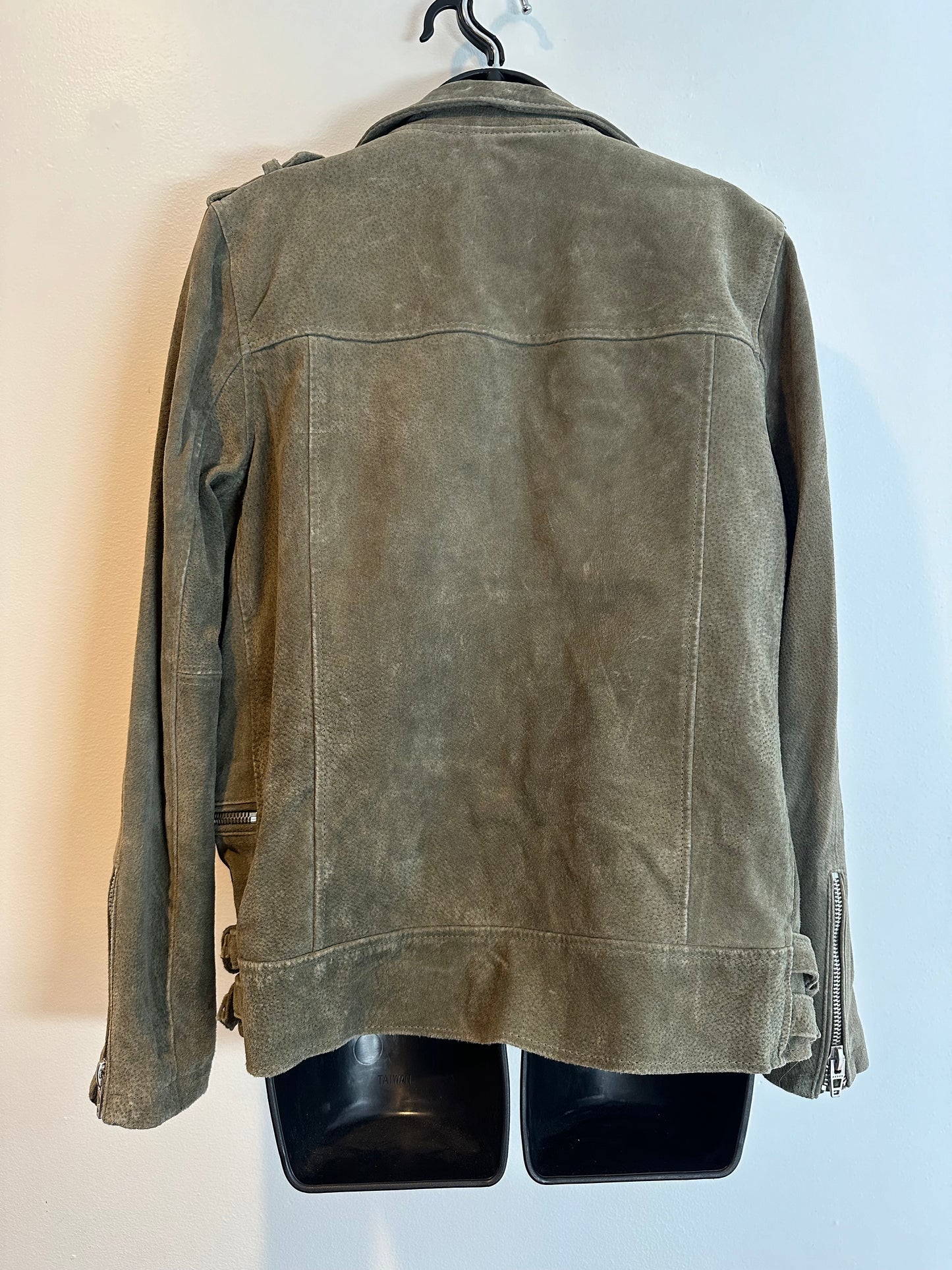 Blank NYC Muted Olive Green Suede Moto Jacket, Size XL