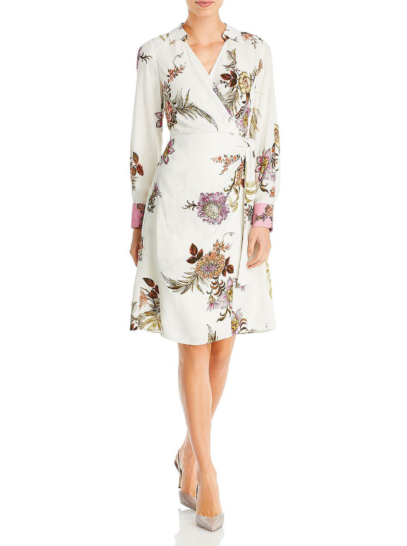 Kobi Halperin  Monika Floral Print Faux Wrap Dress in Ivory Multi, Sz L