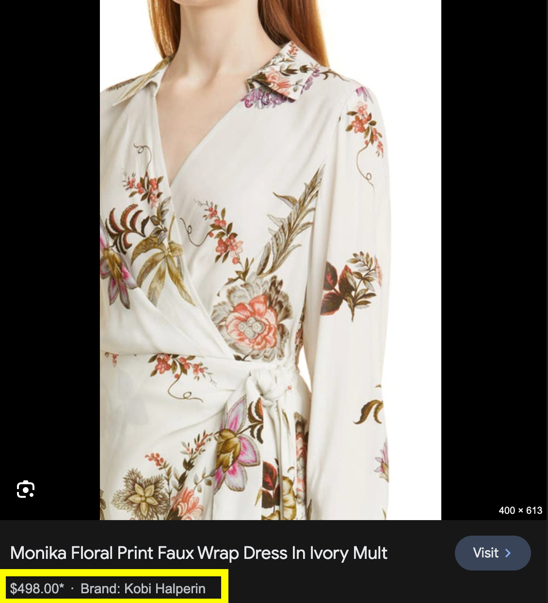 Kobi Halperin  Monika Floral Print Faux Wrap Dress in Ivory Multi, Sz L